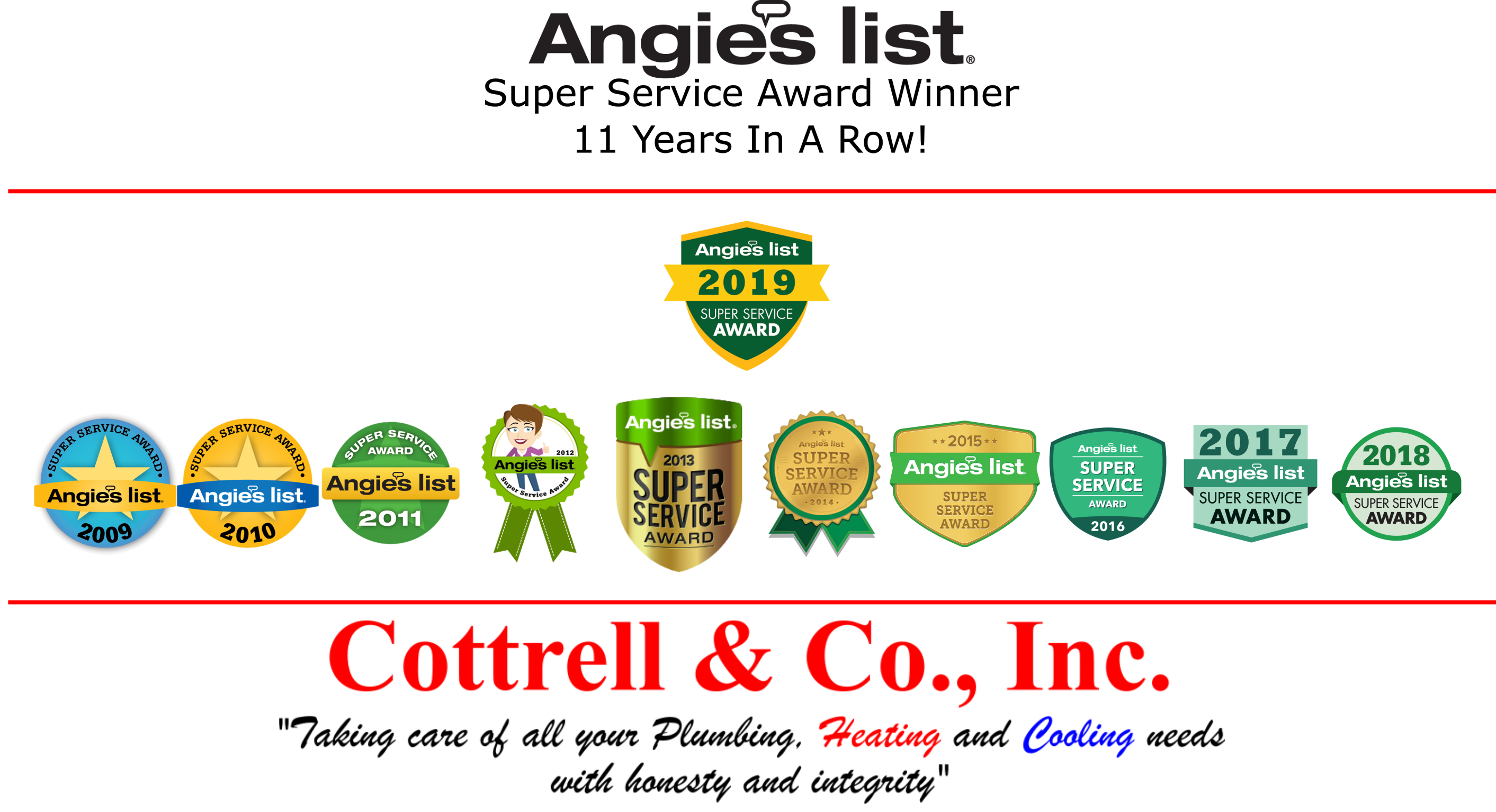 Cottrell & Co., Inc. Plumbing, Heating and Air Conditioning | Super Service Award 9 Years In A Row